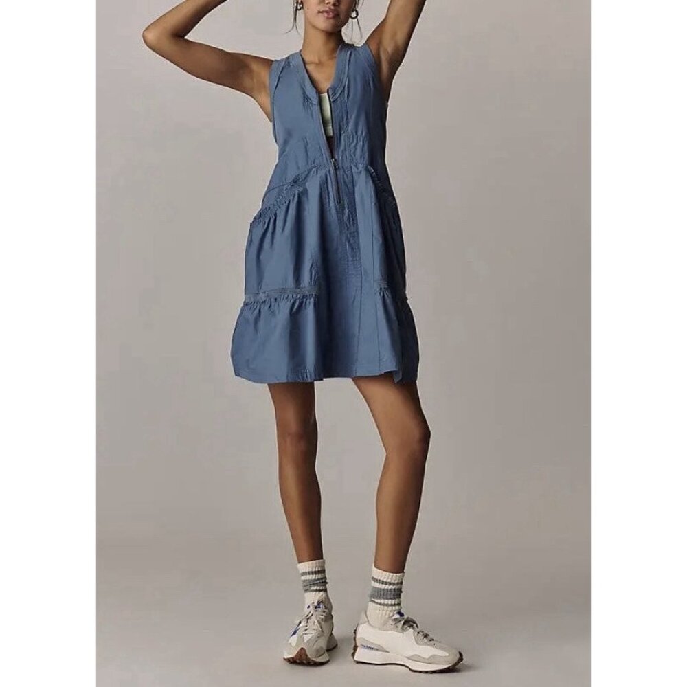 💙Anthropologie Daily Practice Blue Sleeveless Tiered Mini Dress super flattering